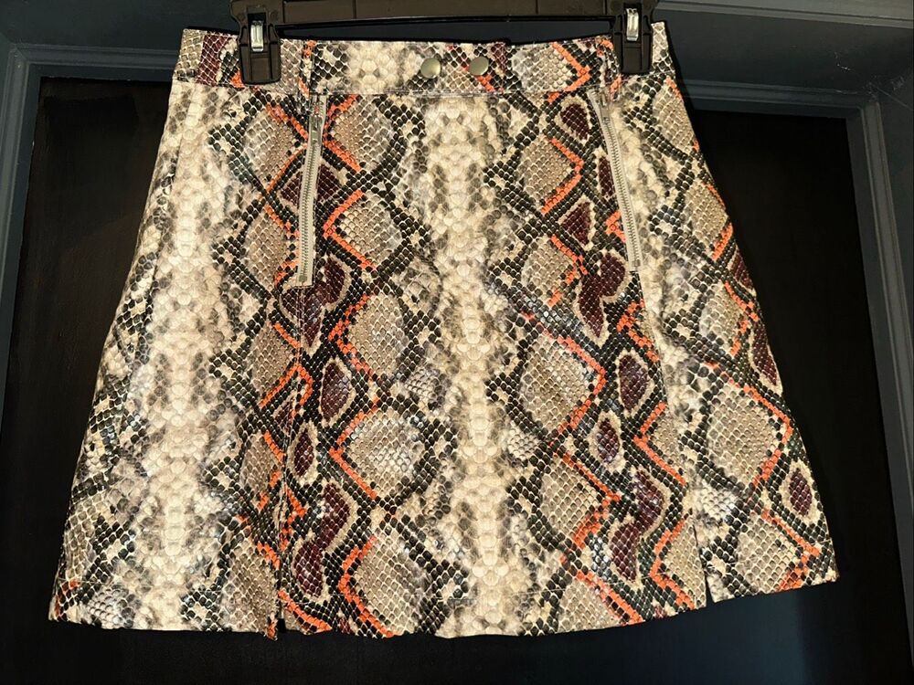 Altar'd State Snake Animal Print Mini Skirt S Multicolor Zip Zipper